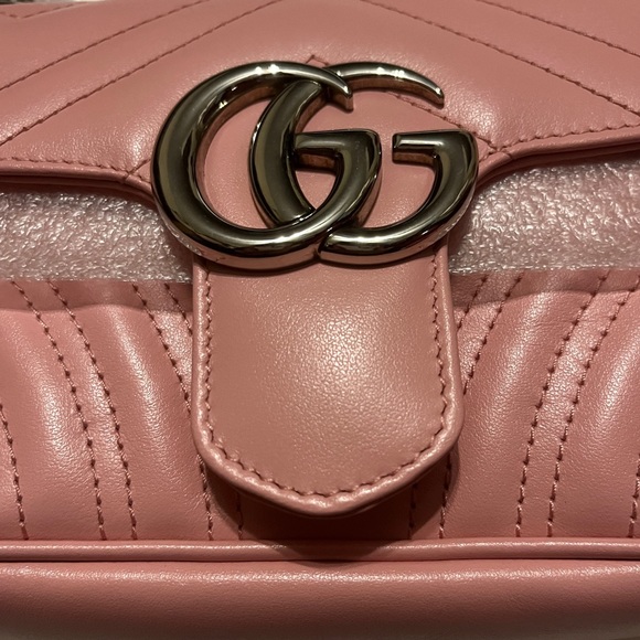 Gucci Pink Mini Marmont Purse Bag 446744 Logo Silver Hardware Leather Heart - Picture 15 of 17